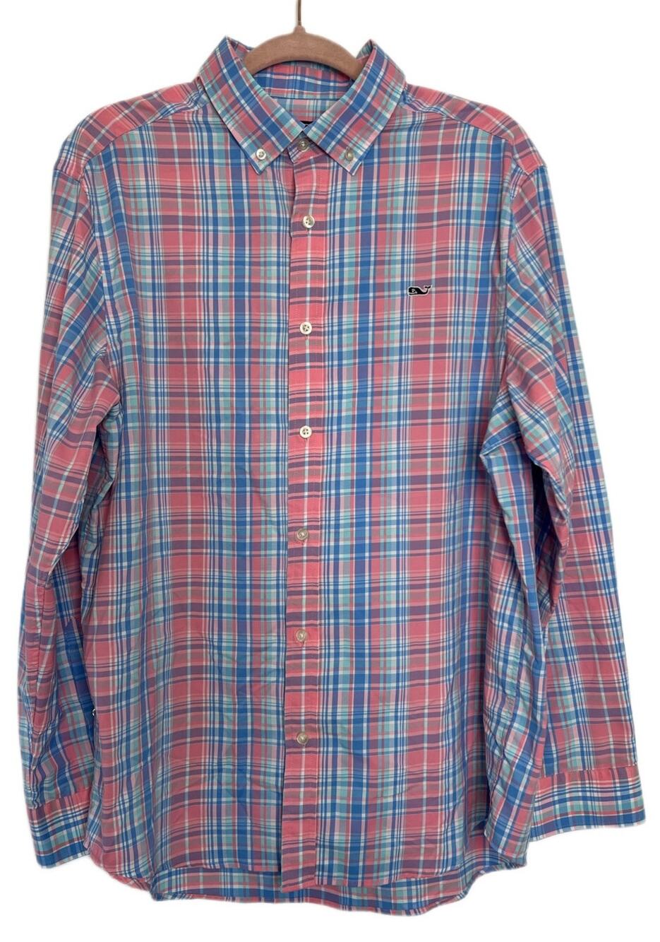 Vineyard Vines Kids Blue Pink Plaid Preppy Dressy Button Down Long Sleeve Shirt